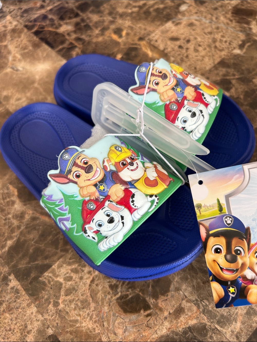 NEW 🆕 Paw Patrol Navy Blue Kids Slide Sandals with Character Print